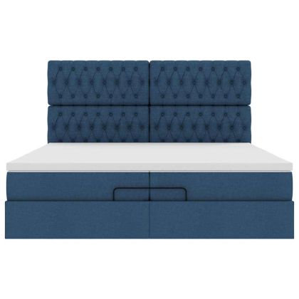 Османска легло с матрак и LED, синьо, 200x200 см, плат