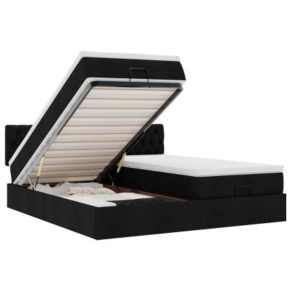 Османска легло с матрак и LED, черно, 200x200 см, плат