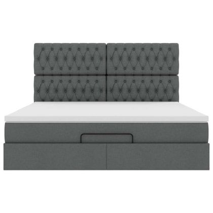 Османска легло с матрак и LED, тъмносиво, 160x200 см, плат