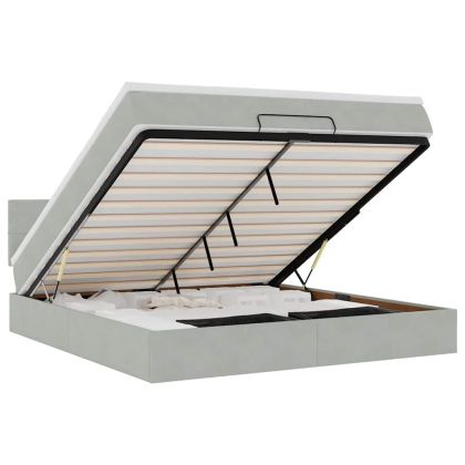 Османска легло с матрак и LED, светлосиво, 160x200 см, кадифе