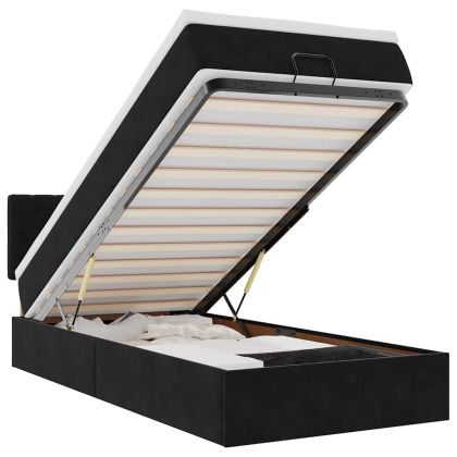 Османска легло с матрак и LED, черно, 80x200 см, кадифе