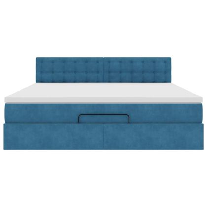 Османска легло с матрак и LED, тъмносиньо, 160x200 см, кадифе