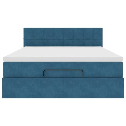 Османска легло с матрак и LED, тъмносиньо, 140x200 см, кадифе