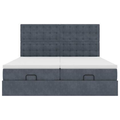 Османска легло с матраци и LED, тъмносиво, 200x200 см, кадифе