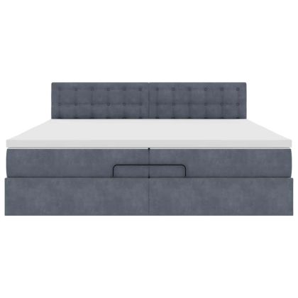 Османска легло с матраци и LED, тъмносиво, 200x200 см, кадифе