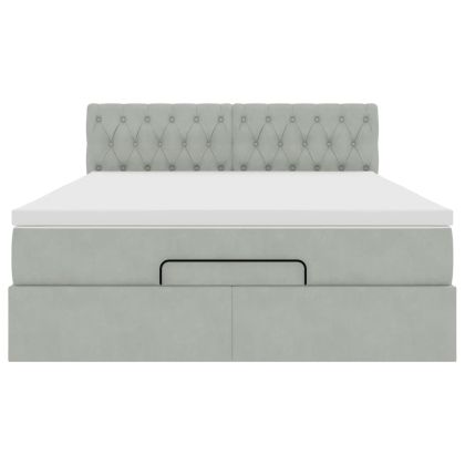 Османска легло с матрак и LED, светлосиво, 140x200 см, кадифе