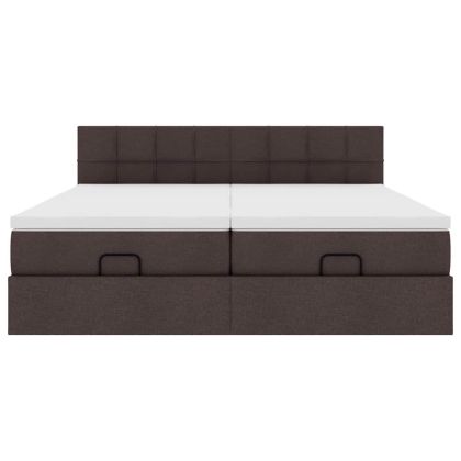 Османска легло с матраци и LED, тъмнокафяво, 180x200 см, плат