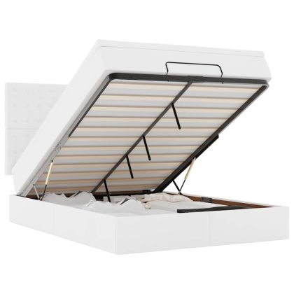 Османска легло с матрак&LED, бяло, 140x200 см, изкуствена кожа