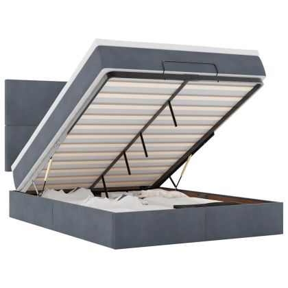 Османска легло с матраци и LED, тъмносиво, 140x190 см, кадифе