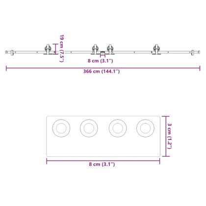 Комплект механизъм за плъзгаща врата, 366 см, стомана, черен
