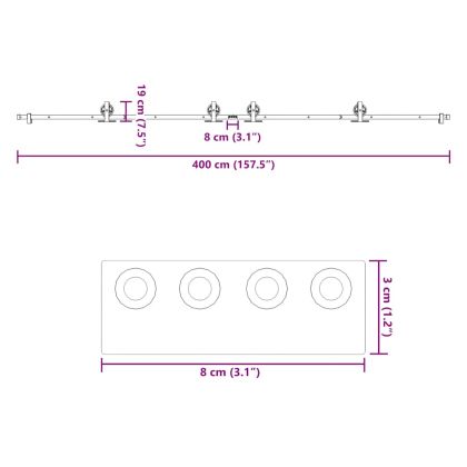 Комплект механизъм за плъзгаща врата, 400 см, стомана, черен