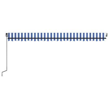 Ръчно прибиращ се сенник с LED, 500x300 см, синьо и бяло