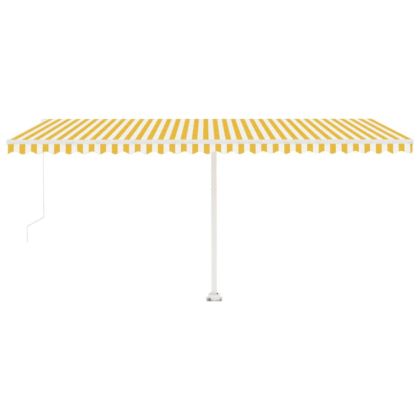 Ръчно прибиращ се сенник с LED, 500x300 см, жълто и бяло