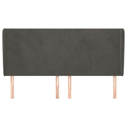 Горна табла за легло с уши, тъмносива, 203x23x118/128 см,кадифе