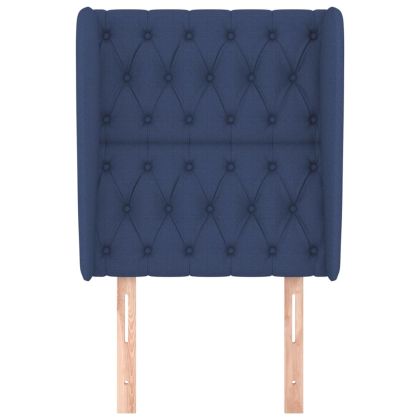 Горна табла за легло с уши, синя, 83x23x118/128 см, плат