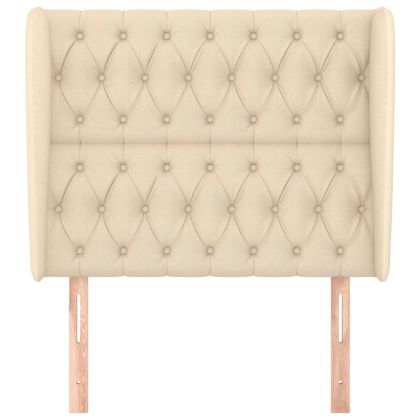 Горна табла за легло с уши, кремава, 93x23x118/128 см, плат