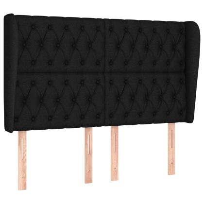 Горна табла за легло с уши, черна, 163x23x118/128 см, плат