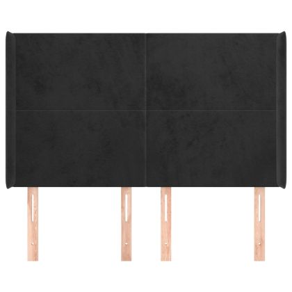 Горна табла за легло с уши, черна, 147x16x118/128 см, кадифе
