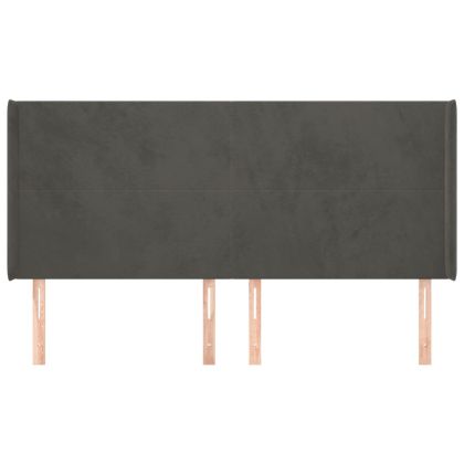 Горна табла за легло с уши, тъмносива, 203x16x118/128см, кадифе