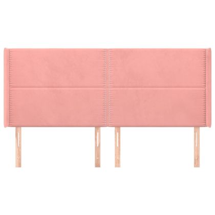 Горна табла за легло с уши, розова, 203x16x118/128 см, кадифе