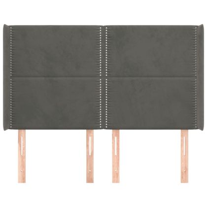 Горна табла за легло с уши, тъмносива, 147x16x118/128см, кадифе
