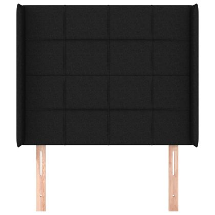 Горна табла за легло с уши, черна, 93x16x118/128 см, плат