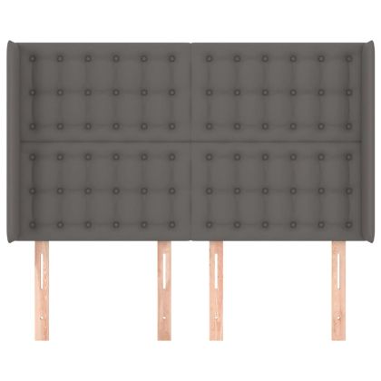 Горна табла с уши, сива, 147x16x118/128 см, изкуствена кожа