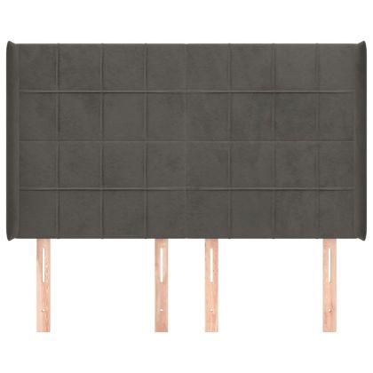 Горна табла за легло с уши, тъмносива, 147x16x118/128см, кадифе
