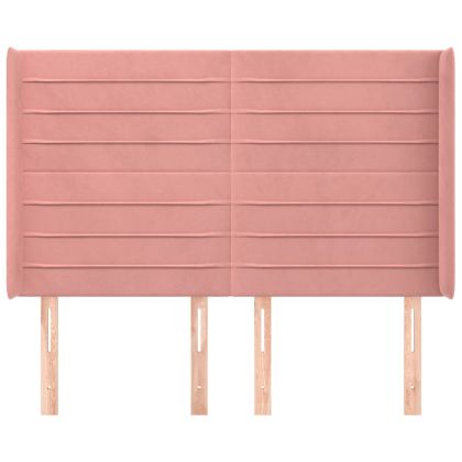 Горна табла за легло с уши, розова, 147x16x118/128 см, кадифе