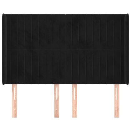 Горна табла за легло с уши, черна, 147x16x118/128 см, кадифе