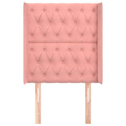 Горна табла за легло с уши, розова, 83x16x118/128 см, кадифе