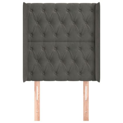 Горна табла за легло с уши, тъмносива, 83x16x118/128 см, кадифе