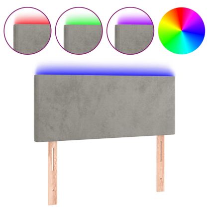 LED горна табла за легло, светлосива, 100x5x78/88 см кадифе