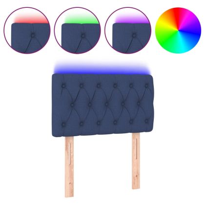 LED горна табла за легло, синя, 80x7x78/88 см, плат