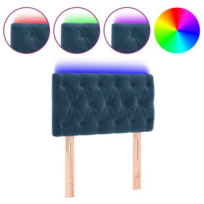 LED Горна табла за легло, тъмносиня, 80x7x78/88 см, кадифе