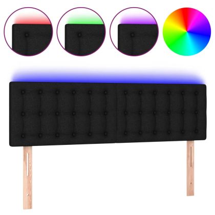 LED горна табла за легло, черна, 144x5x78/88 см, плат