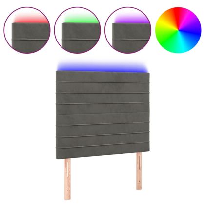 LED горна табла за легло, тъмносива, 100x5x118/128 см, кадифе