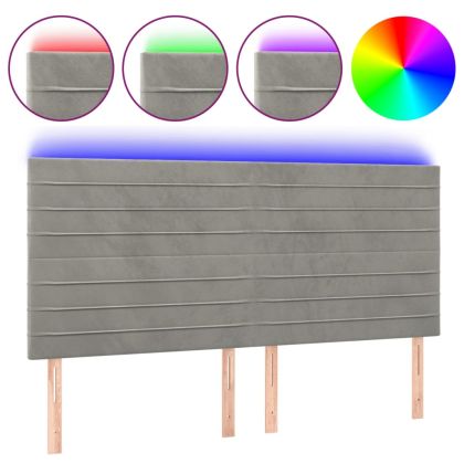 LED горна табла за легло, светлосива, 200x5x118/128 см, кадифе