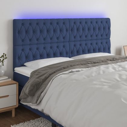 LED горна табла за легло, синя, 180x7x118/128 см, плат