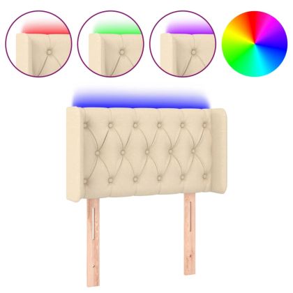 LED горна табла за легло, кремава, 83x16x78/88 см, плат