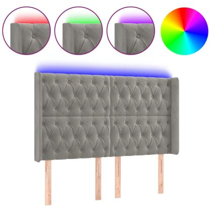 LED горна табла за легло, светлосива, 163x16x118/128 см, кадифе