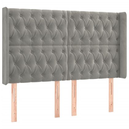 LED горна табла за легло, светлосива, 163x16x118/128 см, кадифе