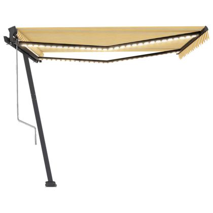 Автоматичен сенник LED и сензор за вятър 400x350 см жълто/бяло