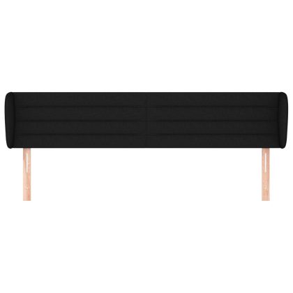 Горна табла за легло с уши, черна, 163x23x78/88 см, плат