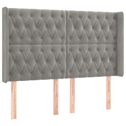 Горна табла за легло с уши, светлосива,147x16x118/128см, кадифе