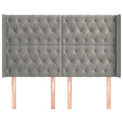 Горна табла за легло с уши, светлосива,147x16x118/128см, кадифе