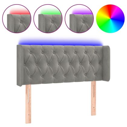 LED горна табла за легло, светлосива,93x16x78/88 см, кадифе