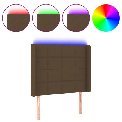 LED горна табла за легло, тъмнокафява,93x16x118/128 см, плат