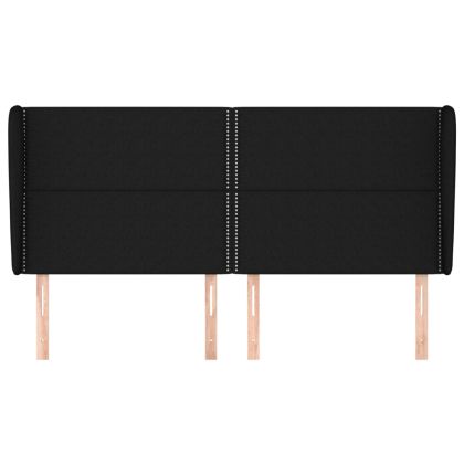 Горна табла за легло с уши, черна, 183x23x118/128 см, плат