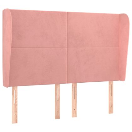 Горна табла за легло с уши, розова, 147x23x118/128 см, кадифе